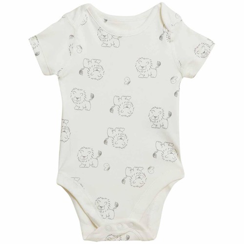 M&S 7pk Lion Bodysuits, 0-3 M, Grey Mix