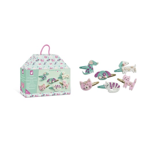 Janod Little Pets 6 Piece Glitter Hair Clips Kit
