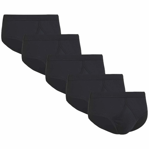 M&S Mens Pure Cotton Briefs, 5 Pack, XL, Black