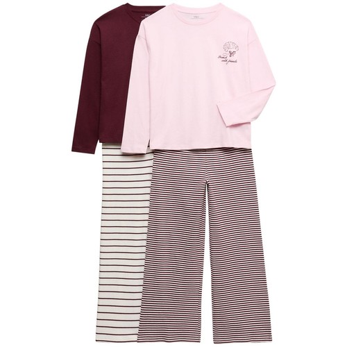 M&S OG GRAPHIC STRIPE 2PK LS LL PJ, 10-11, Burgundy