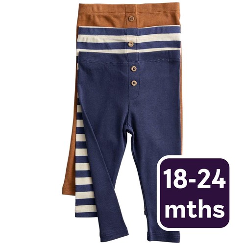 M&S Boys Pure Cotton Striped Leggings, 18-24 M, Blue Mix
