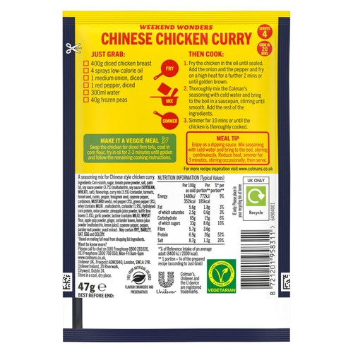 Colman's Chinese Chicken Curry Recipe Mix