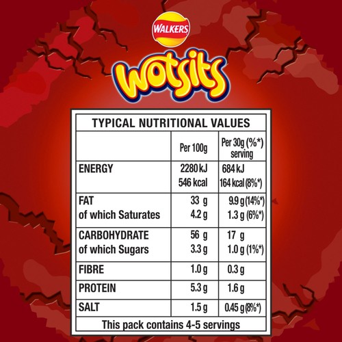 Walkers Wotsits Crunchy Sweet & Spicy Snacks Crisps 140g