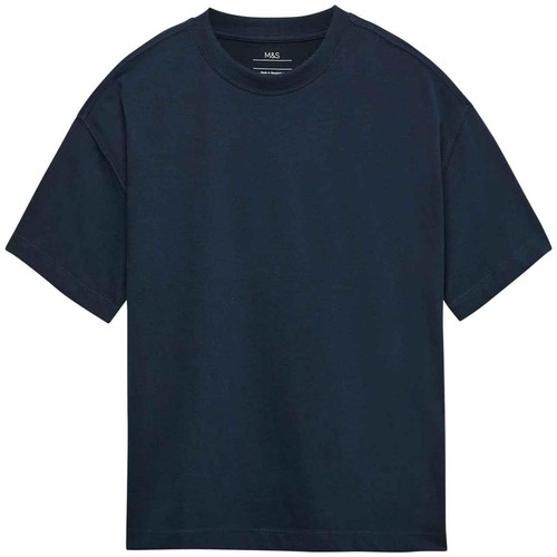 M&S Unisex Pure Cotton Plain T-Shirt, 11-12 Years, Navy