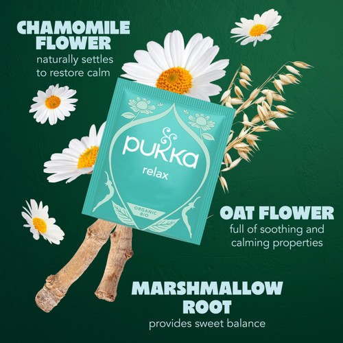 Pukka Organic Relax Tea With Chamomile x20 Home Compostable Herbal Tea Bags