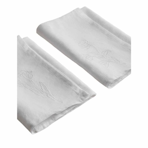 M&S Pure Linen Embroidered Napkins, Ecru
