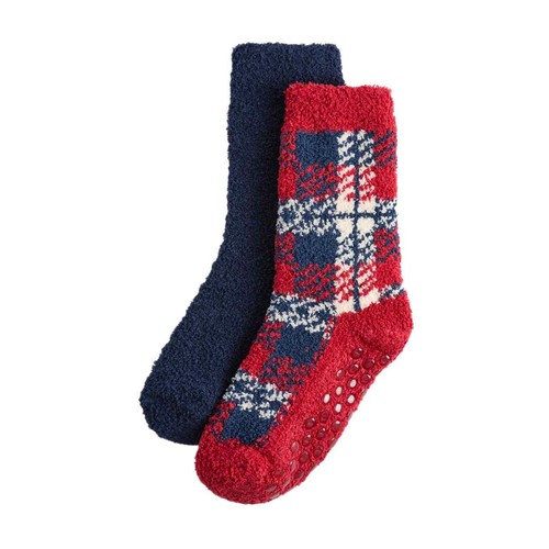M&S Check Cosy Christmas Socks, 8+-12, Red Mix