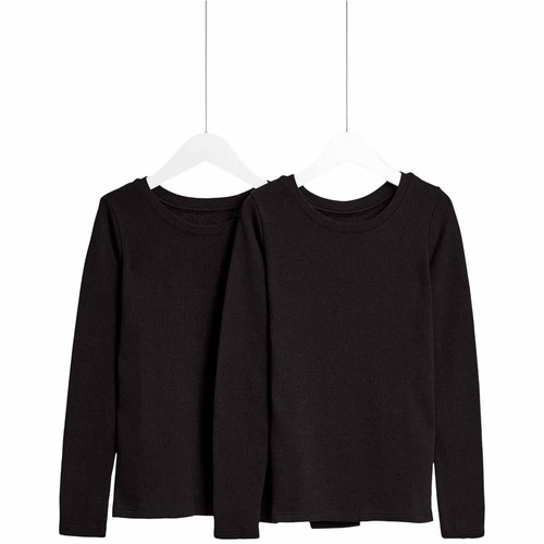 M&S Unisex 2pk Heatgen Thermal Tops, 8-9 Years Black