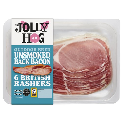 The Jolly Hog 6 Unsmoked Dry Cured Back Bacon Rashers
