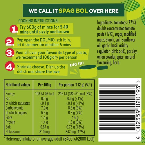 Dolmio Bolognese Smooth Tomato Pasta Sauce