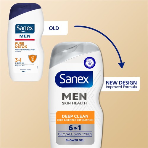 Sanex Men Skin Health Deep Clean 6 in 1 Body Wash Shower Gel