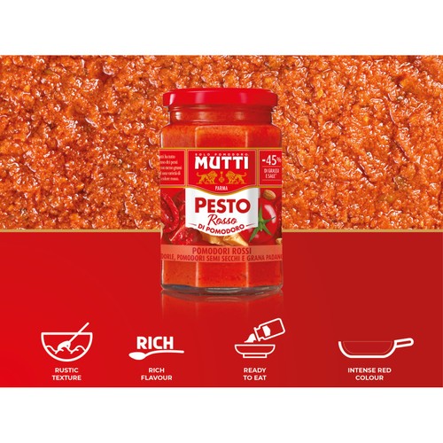 Mutti Sundried Tomato & Parmesan Red Pesto Pasta Sauce