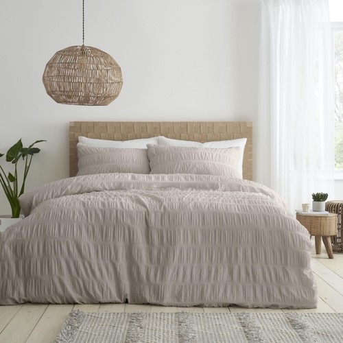 Catherine Lansfield Seersucker Super King Duvet Set Natural