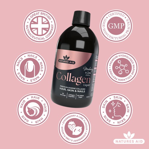 Natures Aid Collagen Liquid Strawberry & Lime