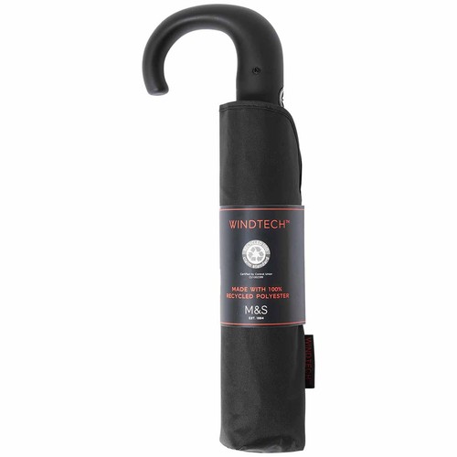 M&S Collection Crook Handle Umbrella with Windtech, Black