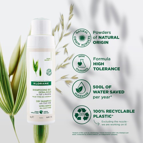 Klorane Eco-Friendly Dry Shampoo with Oat Milk for All Hair Types