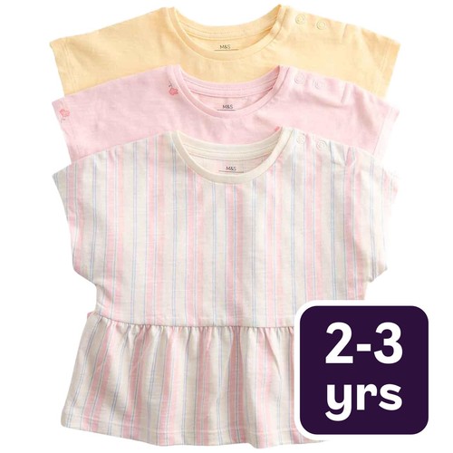 M&S Girls Pure Cotton Patterned Tops, 2-3 Years, Multi