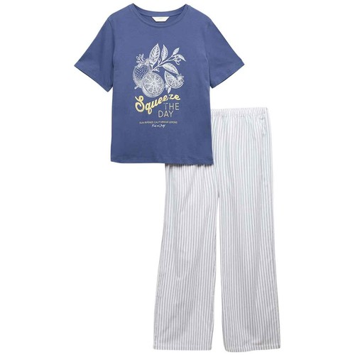 M&S Womens Pure Cotton Pyjama Set , M, Navy