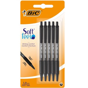 BIC Soft Feel Retractable Ballpoint Pens Black Pack of 5