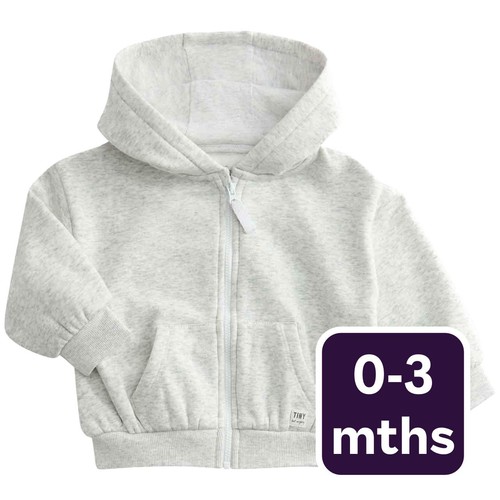 M&S Tommy Zip Up Hoodie, 0-3 Months, Grey Marl