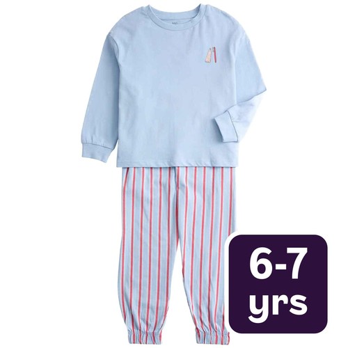 M&S Boys Pure Cotton Graphic Pyjama Set, 6-7 Years, Blue