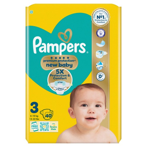 Pampers New Baby Nappies, Size 3 (6-10kg) Essential Pack