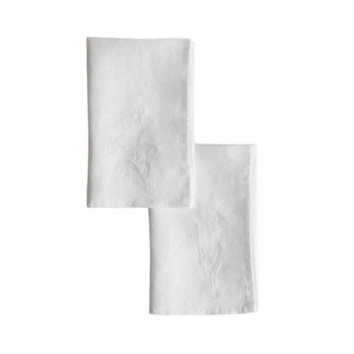 M&S Pure Linen Embroidered Napkins, Ecru