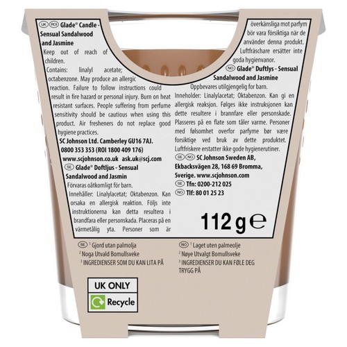 Glade Small Scented Candle, Sandalwood & Jasmine