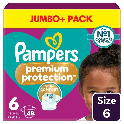 Pampers Premium Protection Nappies, Size 6 (13kg+) Jumbo+ Pack
