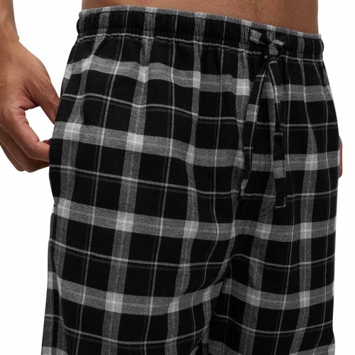M&S Mens Brushed Cotton Checked Pyjama Bottoms, XL, Black