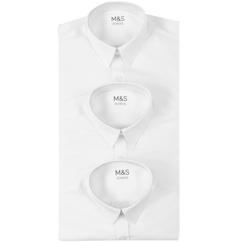 M&S Boys Slim Fit Easy Iron School Shirts, 13-14 Years, White