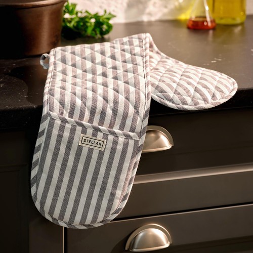 Stellar Textiles Double Oven Mitt, Grey Stripe