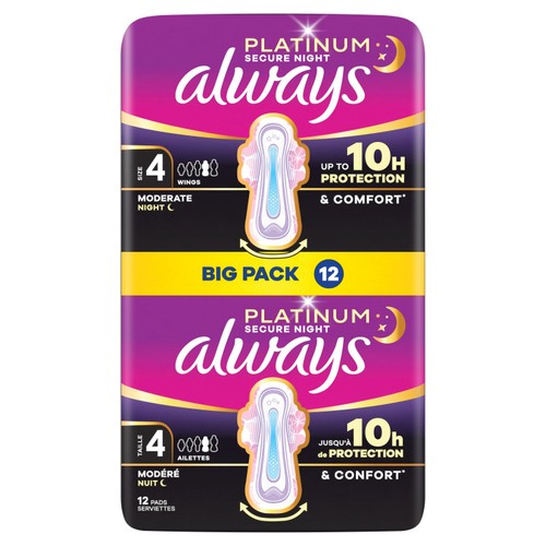 Always Platinum Secure Night Sanitary Towels Wings Size 4