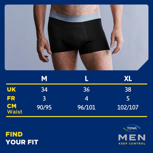 Tena Men Washable Incontinence Boxer Black Size Medium