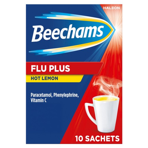 Beechams Flu Plus Drink Sachets, Cold & Flu relief with Paracetamol, Lemon