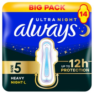 Always Ultra Sanitary Towels Secure Night Extra Wings 22s Size 5