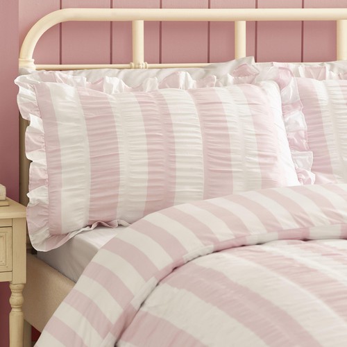 Catherine Lansfield Seersucker Frill Super King Duvet Set