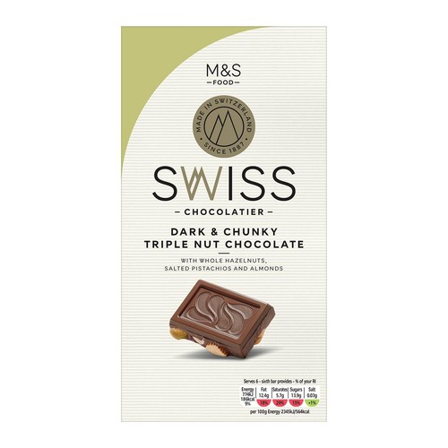 M&S Swiss Chunky Triple Nut Dark Chocolate