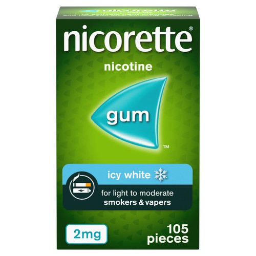 Nicorette Icy White Gum, 2 mg, 105 Gums (Stop Smoking Aid)