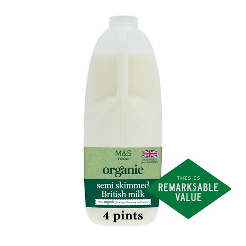 M&S Organic Semi-Skimmed Milk 4 Pints