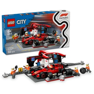 lego city f1 pit stop and pit crew with ferrari car 60443