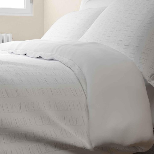 M&S Pure Cotton Striped Seersucker Bedding Set, Double, White