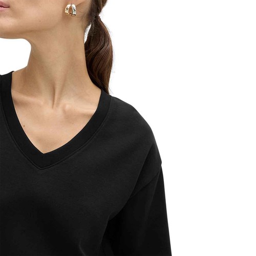 M&S Womens Pure Cotton Heavyweight V-Neck Top, Size 10, Black