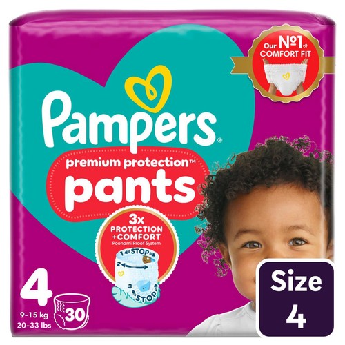 Pampers Premium Protection Nappy Pants, Size 4 (9-15kg) Essential Pack