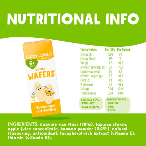 Kiddylicious Mini Banana Wafers Baby Snack 6+ Months