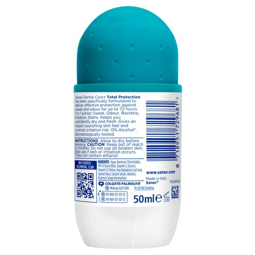 Sanex Derma Care+ Total Protection 72-Hour Antiperspirant Roll-On Deodorant