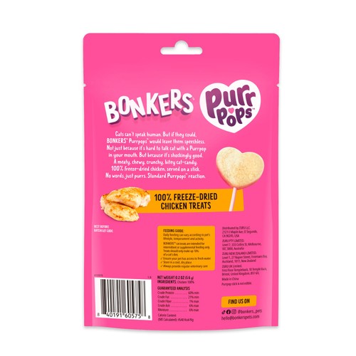 BONKERS Purrpops Freeze Dried Chicken Flavoured Lollipop Cat Treats