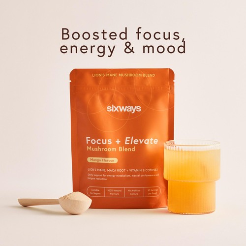 Sixways Focus and Elevate, Lion's Mane Supplement, Mango Flavour