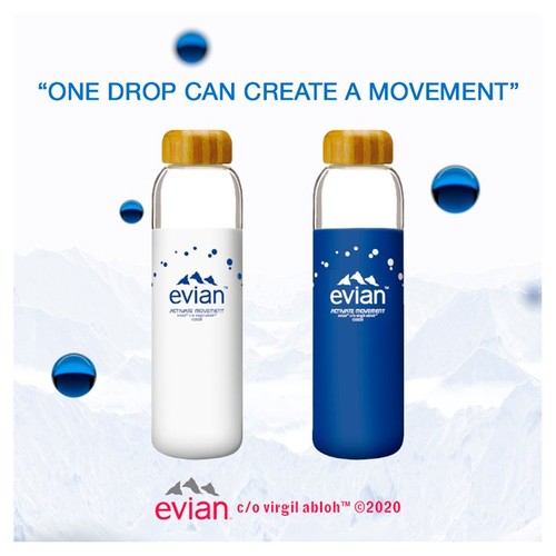 Evian SOMA Travel Glass Water Bottle Designer Blue