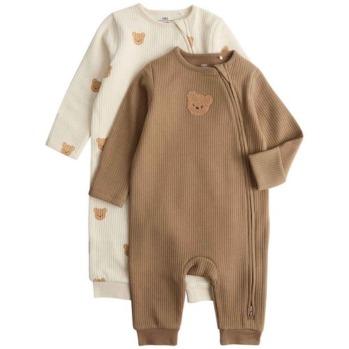 M&S Bear Sleepsuits, 0-3 Months, Light Cream
